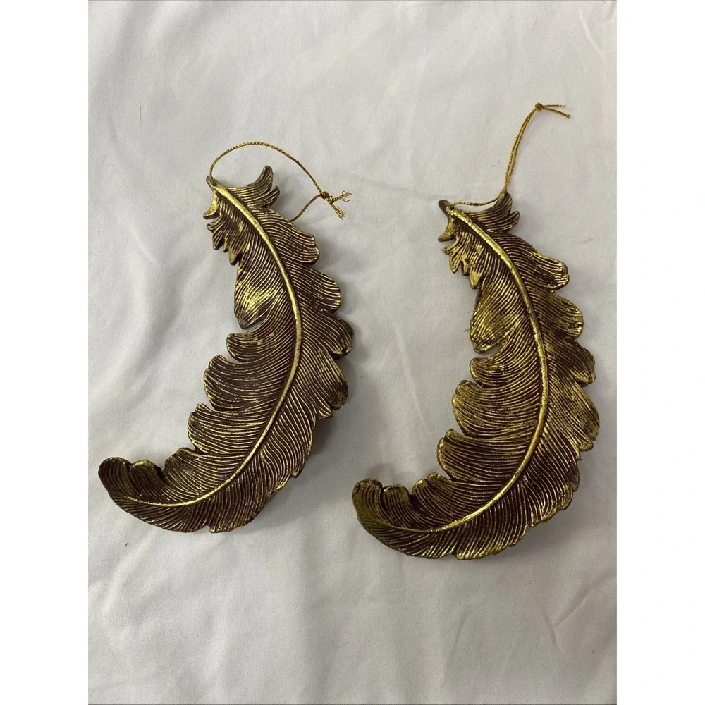 Set Of 2 Gold‎ Toned Leaf Ornaments